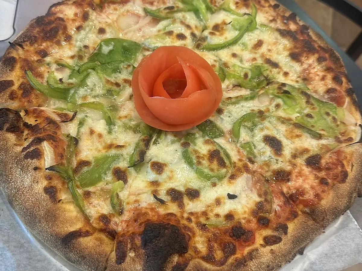 Fresh veggie pizza out of the oven
